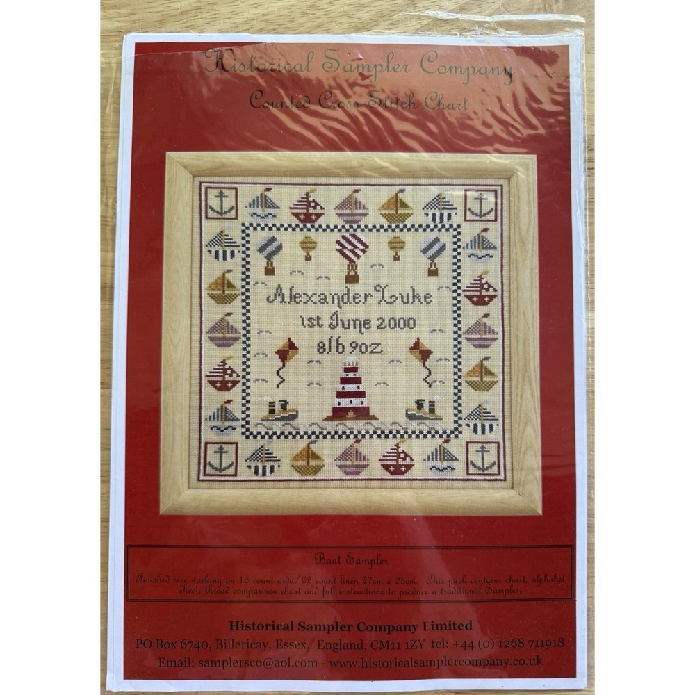 Historical Sampler Company U.K. ~ BOAT BIRTH SAMPLER Cross Stitch Chart Pack